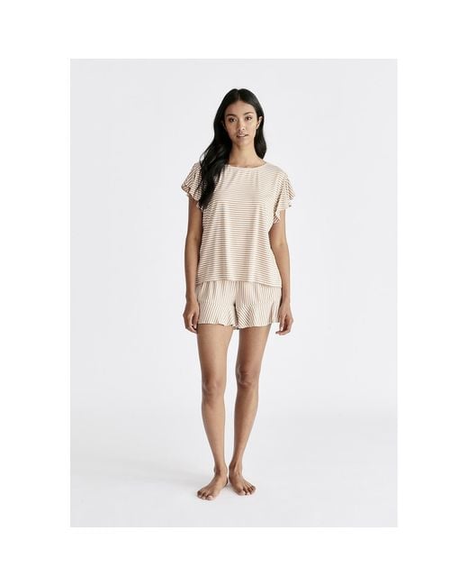 Paisie Natural Frill Pyjama T-Shirt And Shorts