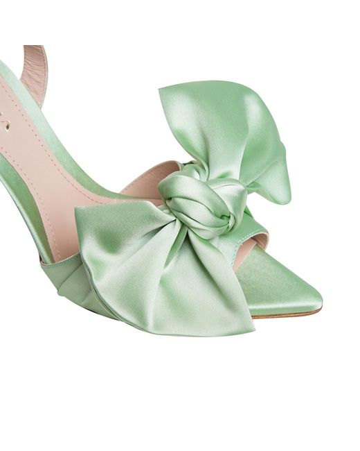Ginissima Green Light Vesa Satin Sandals With Oversized Satin Bow
