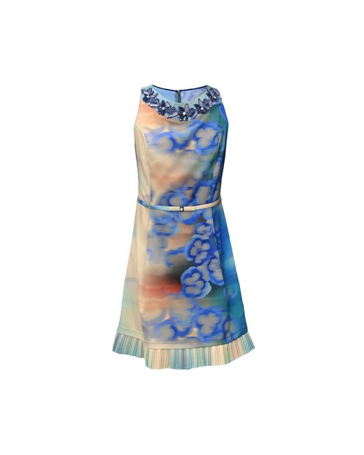 Lalipop Design Blue Stylised Floral Print Mini Dress