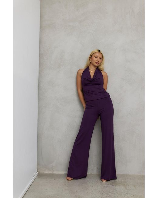 Why Mary Purple Diana Cowl Halter Neck Jumpsuit