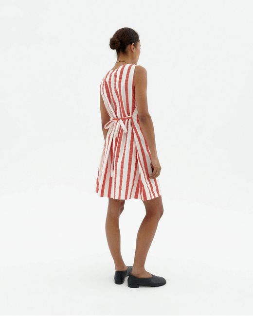 Thinking Mu Red Striped Seersucker Bow Cecile Dress