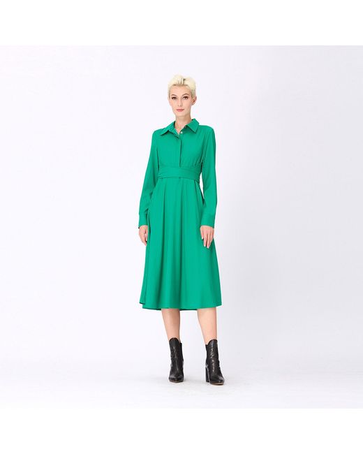 Smart and Joy Green Fit-And-Flare Tailor Shirt-Dress Crossedf Belt