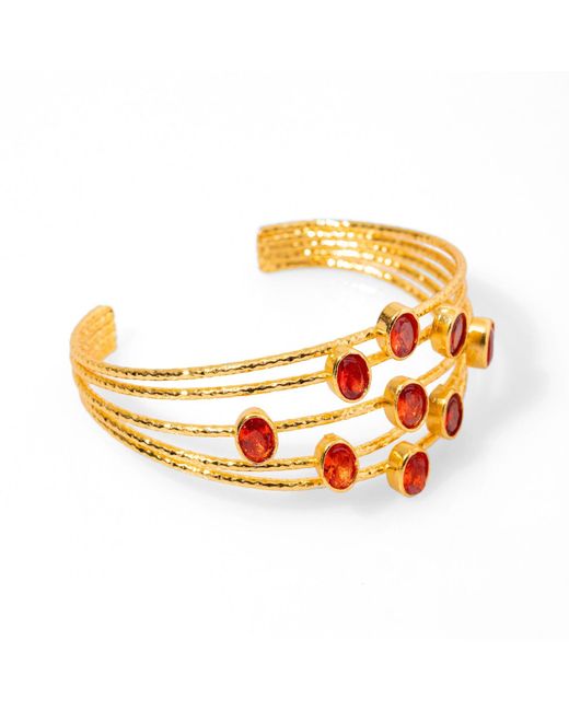 Ebru Jewelry Metallic 24K Gold-Plated Carnelian Stone Cuff Bracelet