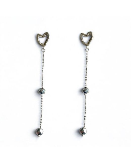 Lucy Andy White Heart Shape, Stainless Steel Dangle With Crystal Accents