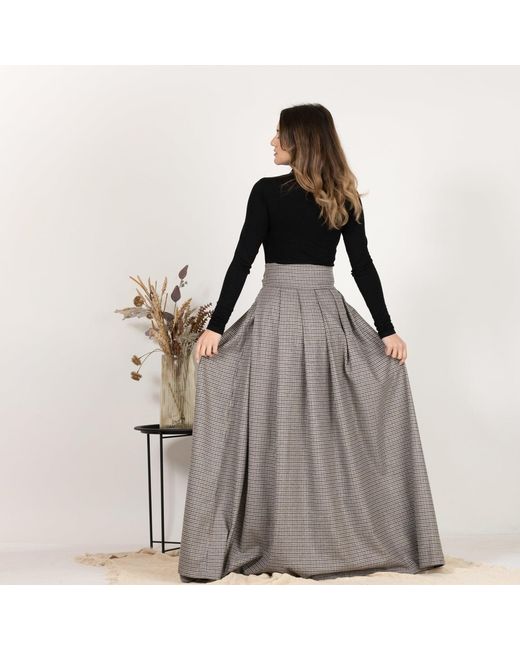 Nikka Place Gray Wool Maxi Skirt With High Waist And Bow