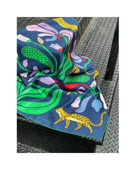 Jessie Zhao New York Green Double Sided Silk Scarf Of Jungle Night