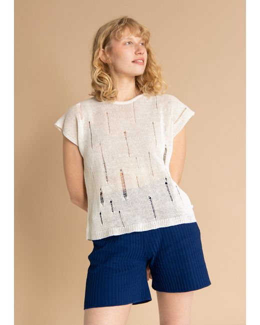SALANIDA White Terra Distressed Linen Top