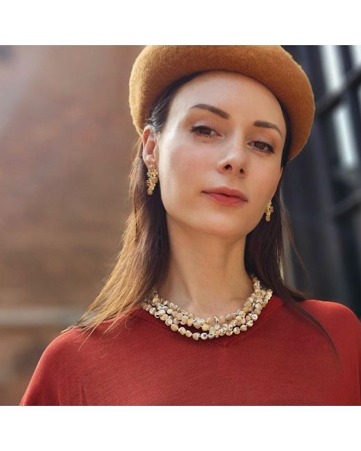 Farra Metallic Flower Agate Statement Earrings
