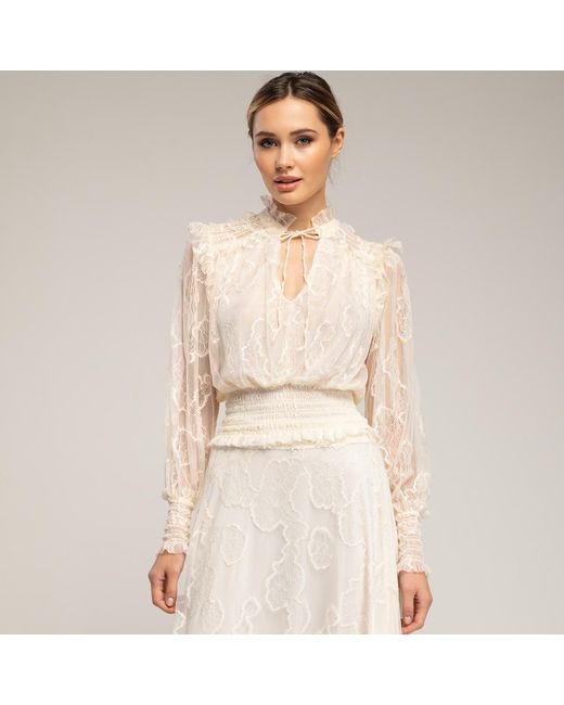 Tantra Spain Sl Natural Neutrals Lace Top With Elasticated Cuffs And Waistband, V-Neck, And Straps