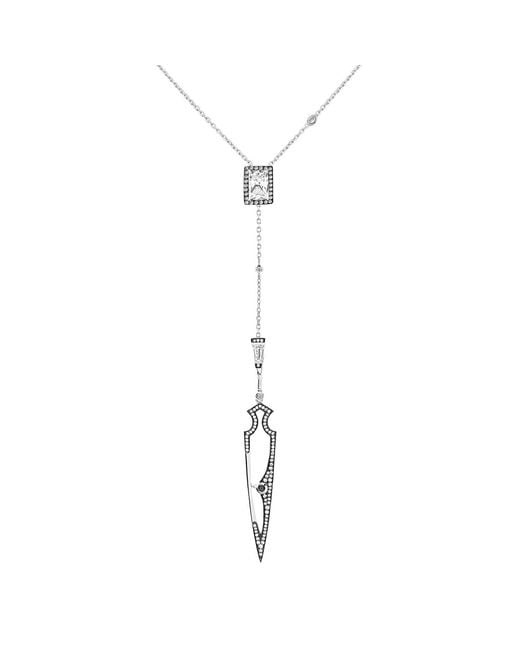 SALLY SKOUFIS Metallic Shield Necklace With Natural Diamond & Made Cz Diamond Stimulant
