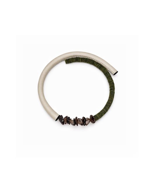 WAIWAI Metallic Off Moss Choker With Smoky Quartz Crystals