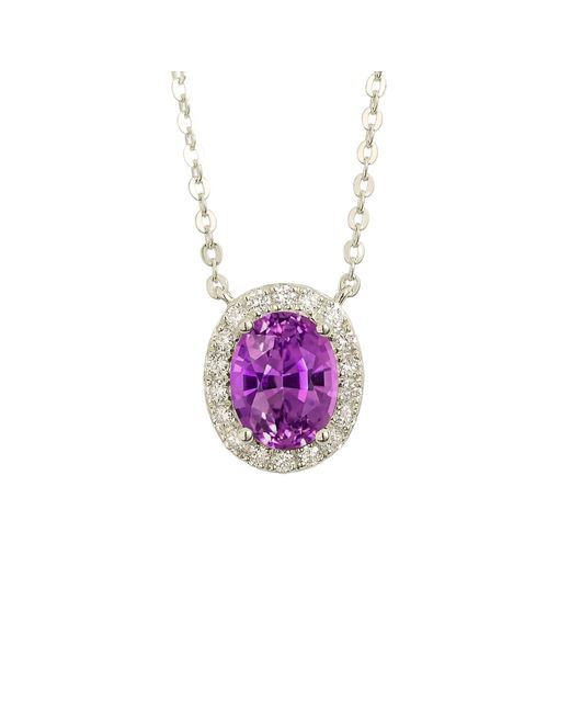 Juvetti Purple Mina Oval Sapphire & Diamond Halo Necklace
