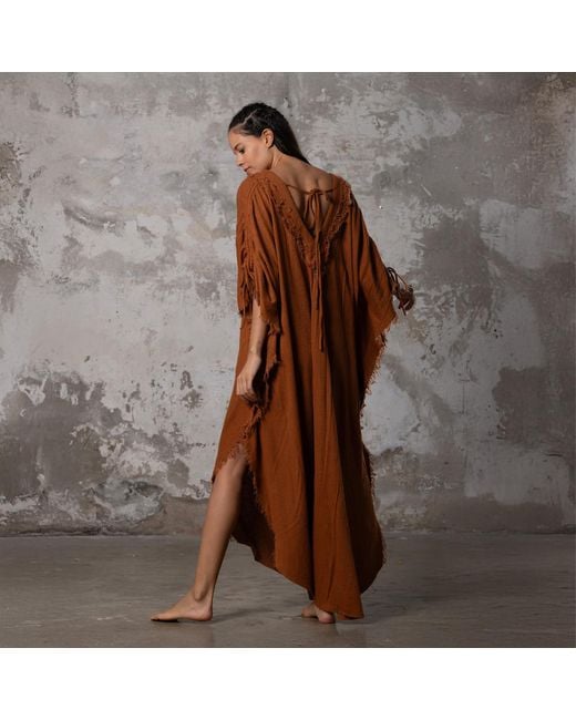 Zhenabia Brown Boho Kaftan Summer Maxi Dress