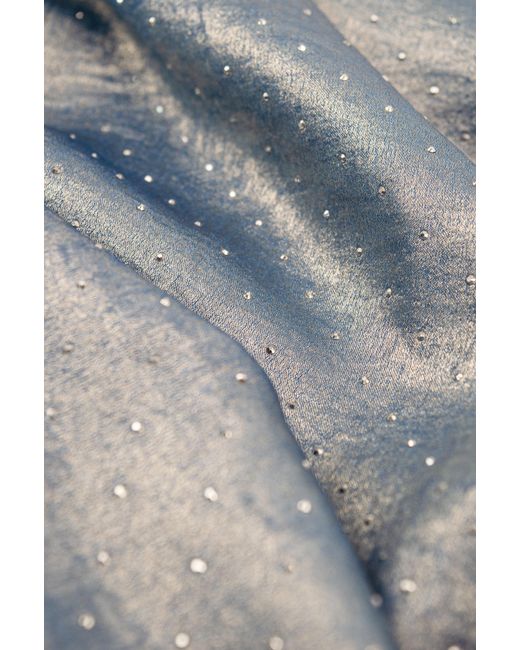 Stovaria Blue Sandwashed Silk Blouse With Swarovski Crystal Detailing