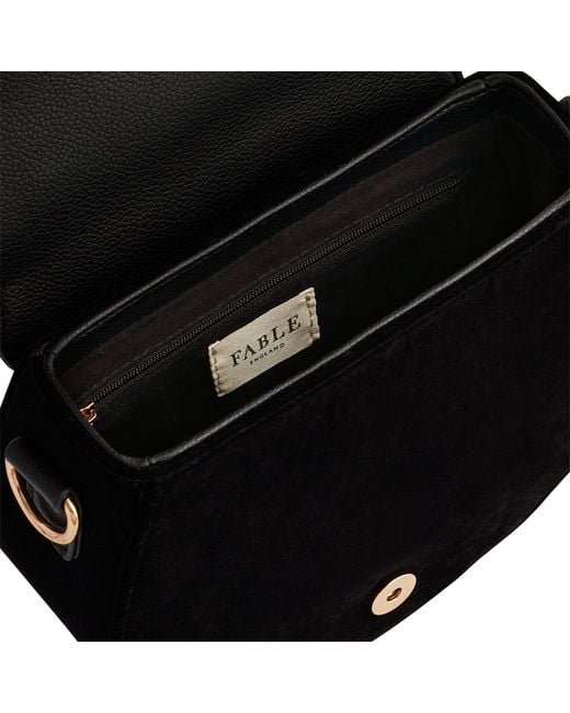 Fable England Black Fox & Owl Embroidered Top Handle Saddle Bag