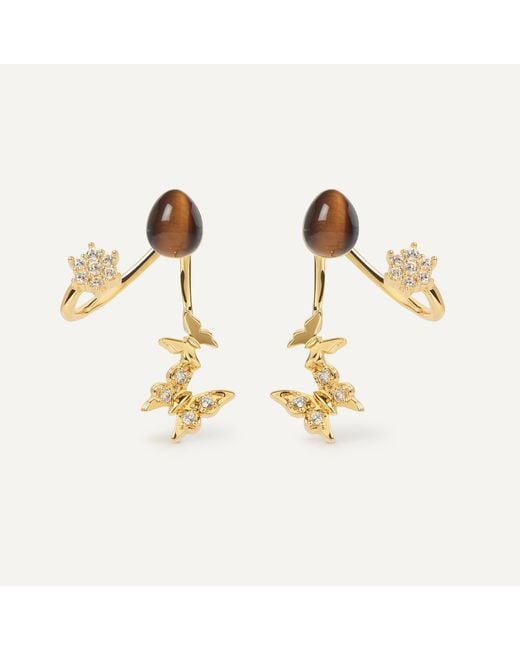 Freqnc Atelier Metallic Butterfly Earrings Rose Quartz Ear Jackets