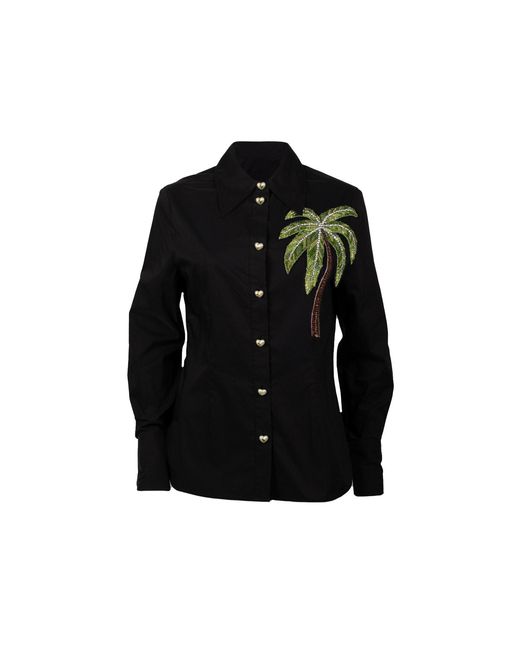 House of Laines London Black Laines Couture Tie Shirt With Embellished Palm Tree