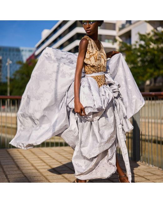 Miro Misljen Blue Draped Couture Dress