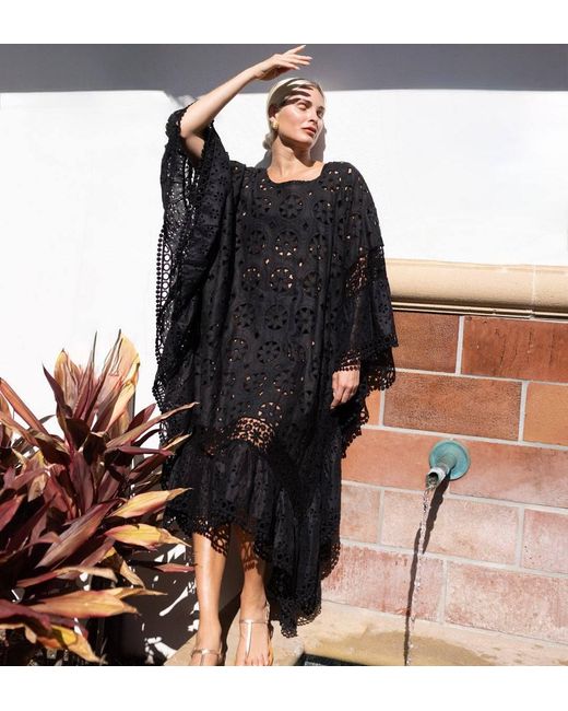 MARICEL Black Alessia Caftan Sangallo Linen