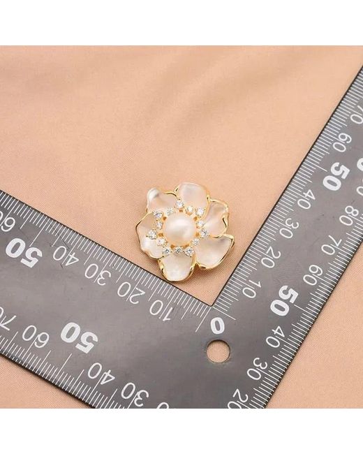 Angel Barocco Metallic Camellia Crystal Pearl Brooch