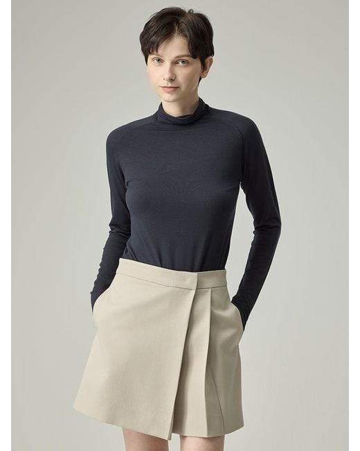 Elune Mode Gray Neutrals Wrap Pleat Skort _ Soft Sand