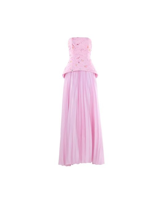 Justin Tong Pink Cascade Pleated Gown