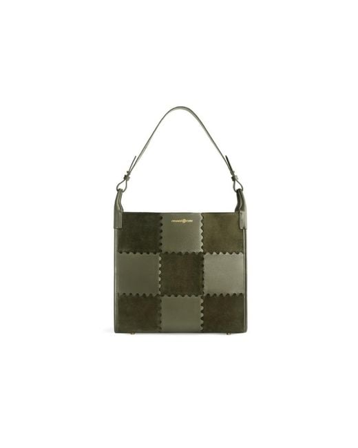 Orange Cube Green Large Mosaic Square Stitch Tote Bag