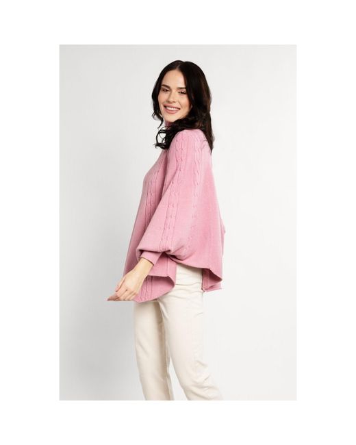 Saachi Purple Turtleneck Sweater Cable Knit Light Poncho