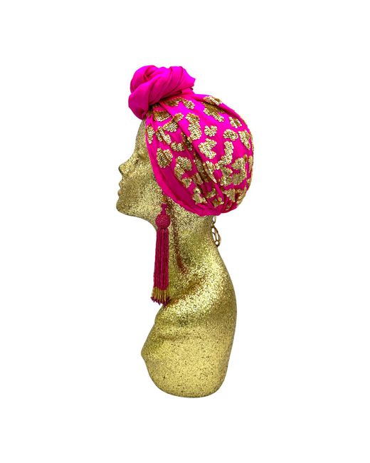Julia Clancey Edith Luxe Hot Pink Leopard Sequin Turban