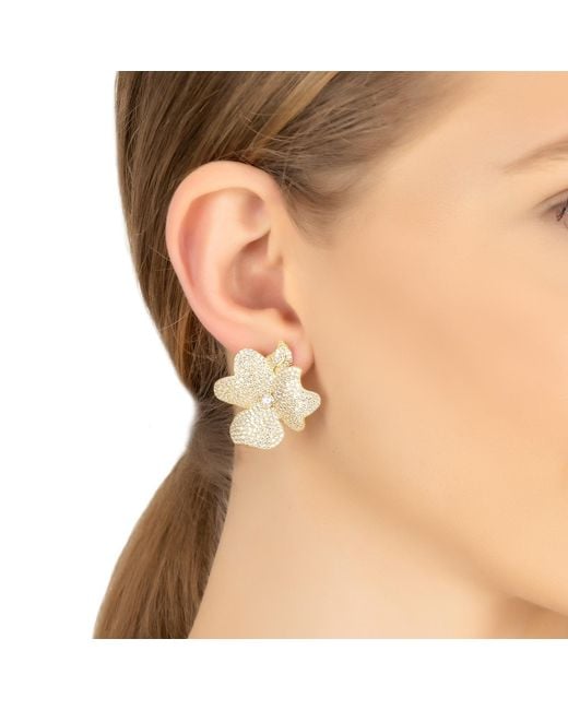 Latelita London Metallic Flower Large Stud Earrings Gold