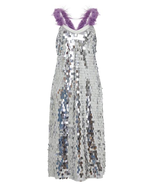 Nocturne White Sequined Long Dress
