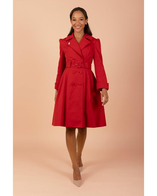 Santinni Red Bergman Cotton Gaberdine Dress Trench Coat