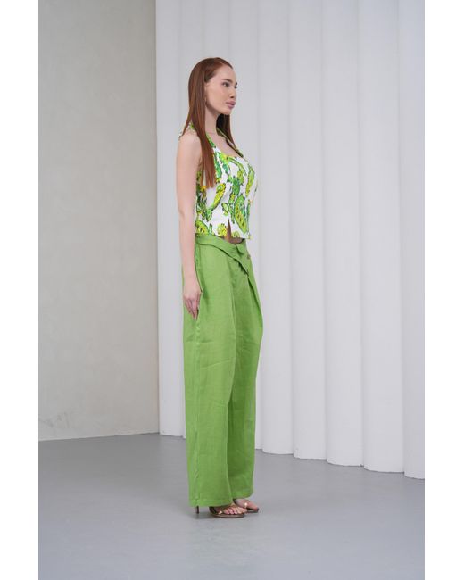 Lumina Eligma Green The Halterline Linen Blouse
