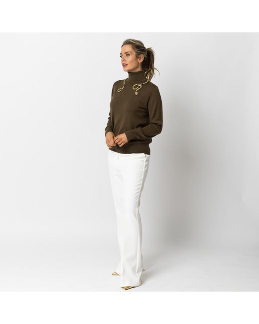 House of Laines London Green Laines Couture Wrap Snake Embellished Knitted Roll Neck Jumper