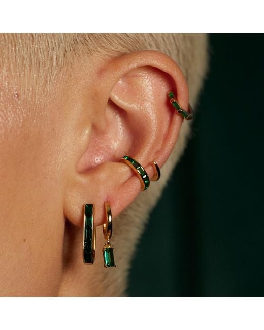Scream Pretty Metallic Green Baguette Charm Hoop Earrings