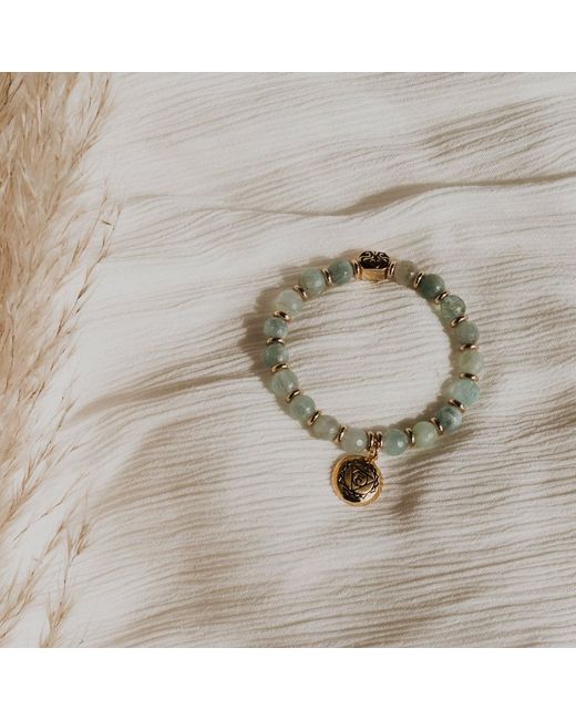 Seven Saints Blue Throat Chakra Aquamarine Activation Stretch Bracelet, Rhodium Plated