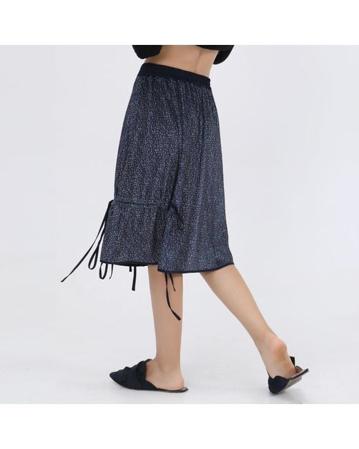 Smart and Joy Blue Trapeze Velvet Skirt With Liberty Print And Satin Bias