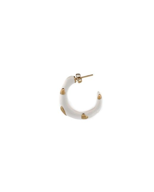 Ebru Jewelry Metallic White Enamel Gold Heart Hoop Earrings