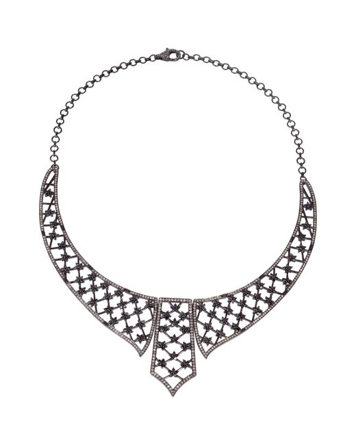 Artisan Metallic White & Black Pave Diamond In 18k Gold 925 Sterling Silver Collar Necklace Jewelry