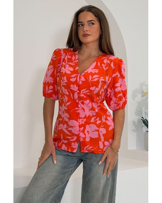 Girl In Mind Red Mabel & Floral Blouse