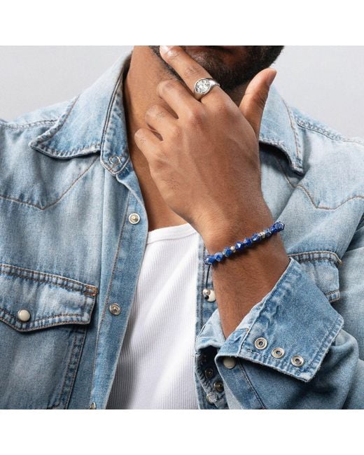 Nialaya Blue Sterling Faceted Beaded Bracelet With Lapis Lazuli for men
