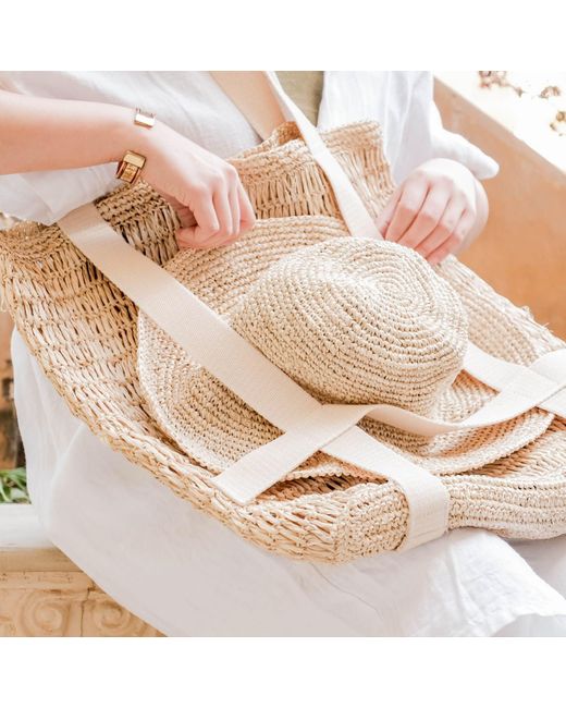 LIKHÂ White Neutrals Handwoven Raffia Beach Tote And Sun Hat Set