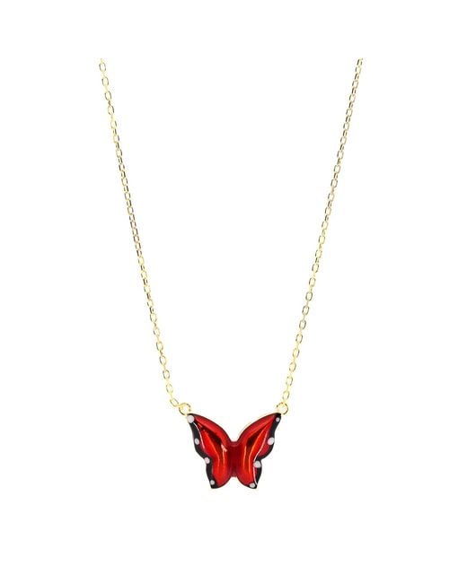 Ebru Jewelry Red Joy Enamel Butterfly Necklace