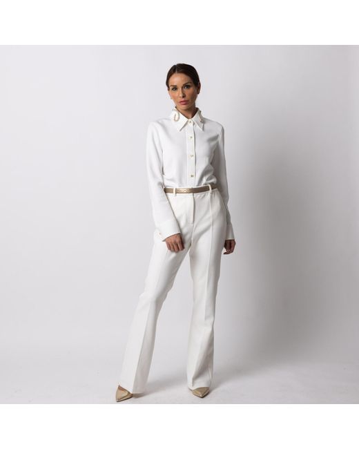 Laines London White Laines Couture Crystal & Pearl Snake Collar Shirt