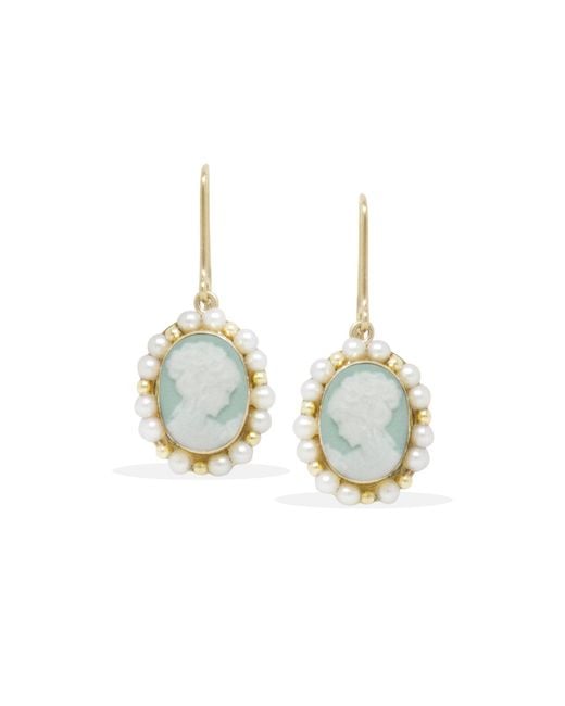 Vintouch Italy Blue Little Lovelies-Plated Cameo Pearly Earrings