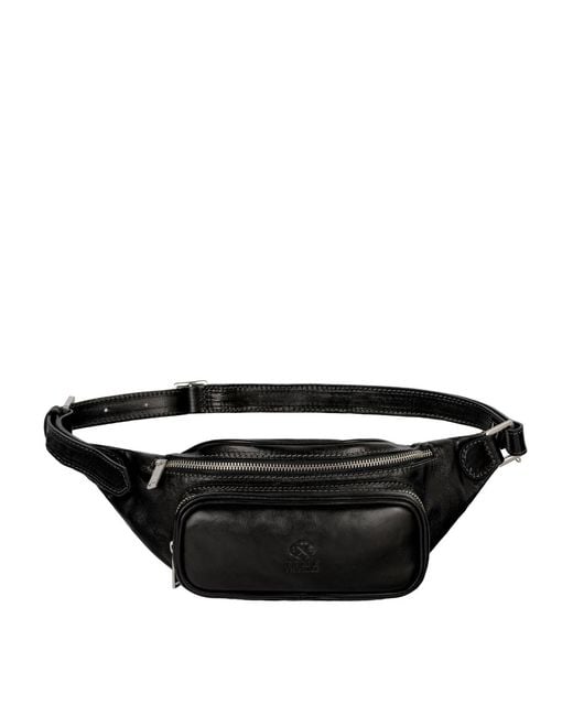Time Resistance Black Leather Sling Bag Belly Bag