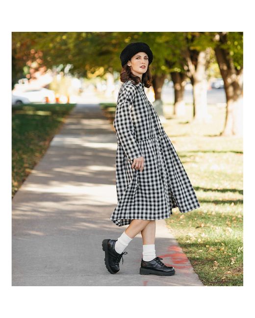 Zenzee Black Neutrals Cotton Linen Gingham Shirt Dress & Natural