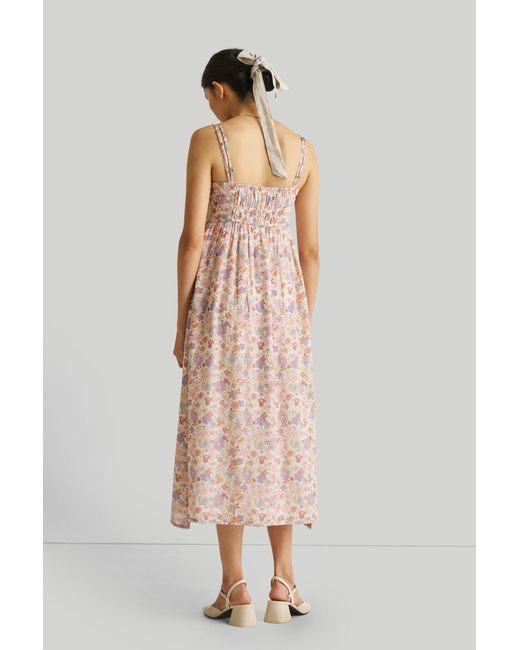 REISTOR White Strappy Gathered Printed Midi Dress
