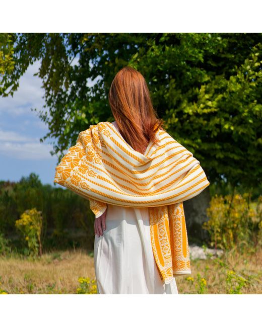Handmade in Bridge Yellow Helena Knitted Fair Isle Merino Shawl