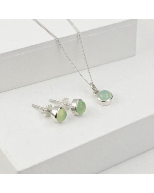 The Jewellery Store London White March Birthstone Jewellery Set With Aqua Chalcedony